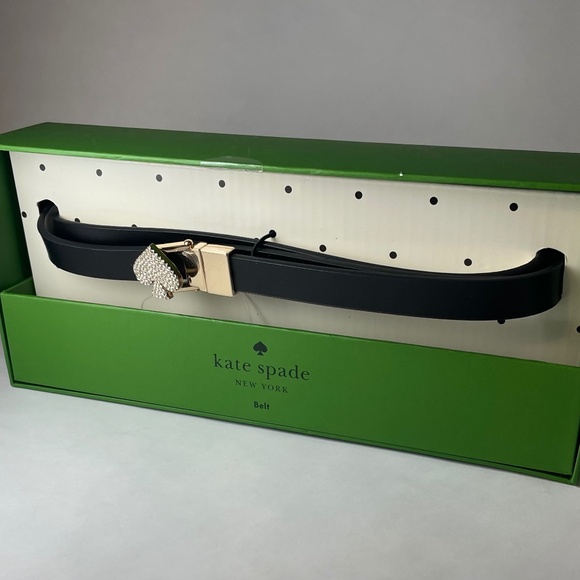 kate spade Accessories - Kate Spade Crystal Logo Black Genuine Leather Belt L/XL New in Box NIB